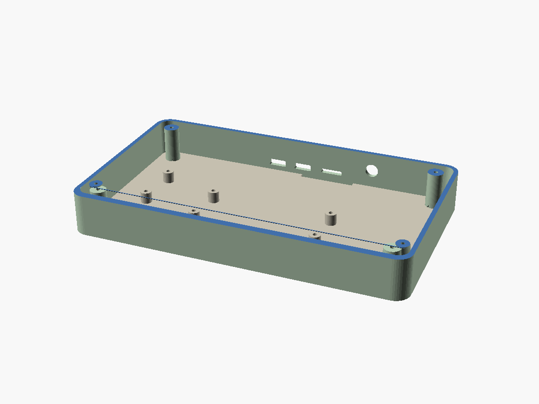 Bottom half (plan_down) — the cavity: standoffs, corner posts, back-wall ports