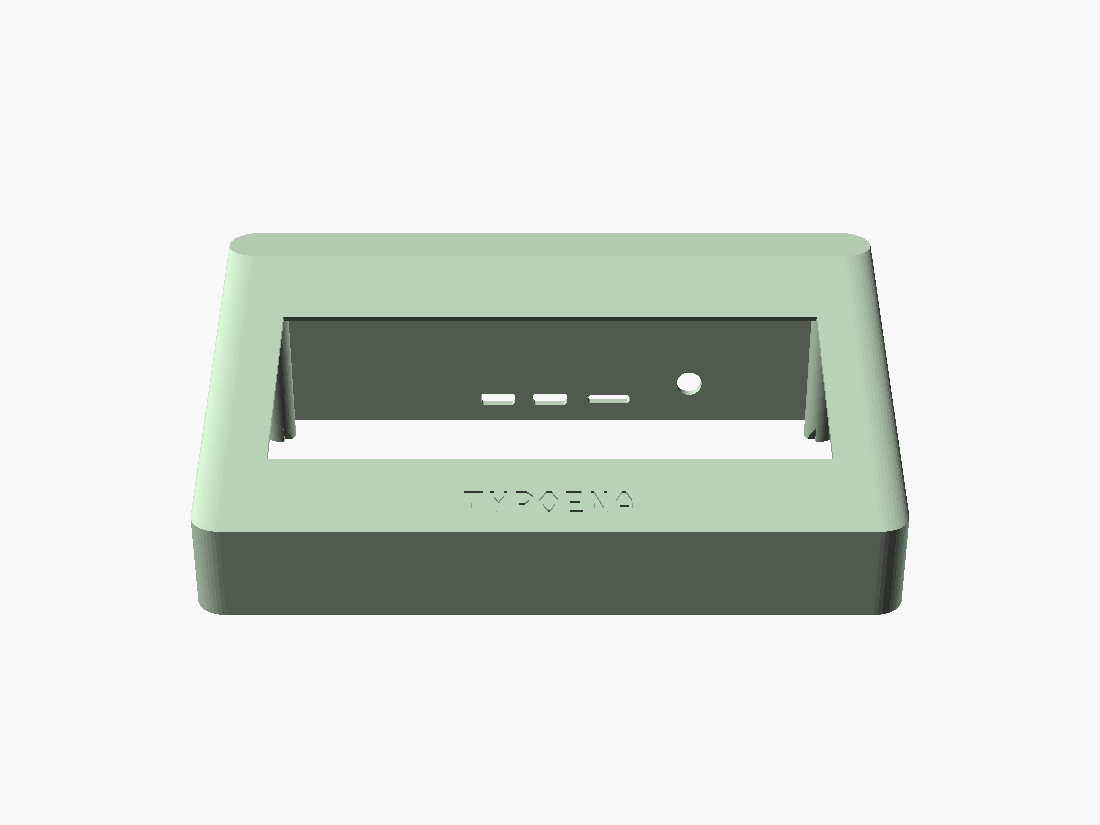 The recessed TYPOENA engrave on the deck, in Monaspace Krypton